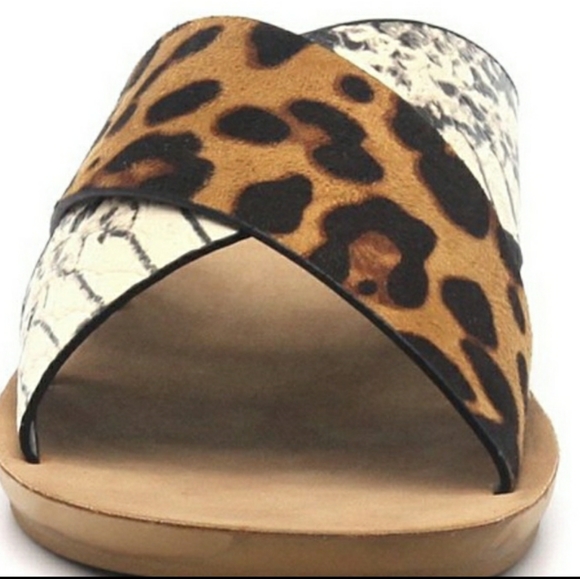 NIB Leopard Snake Slides Flat Wedge Sandal Black Tan animal BOHO sz 6 - Picture 6 of 7